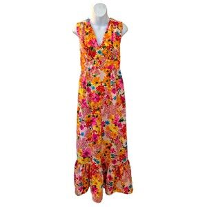 Vintage Retro Flower Power Sun Fashions of Hawaii Floral Maxi Dress Size 10 MINT